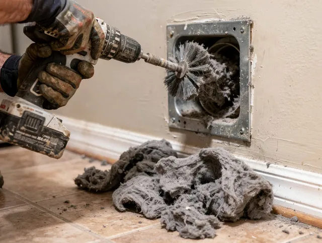Certified Rosemead Dryer Vent Cleaning technician performing dryer vent cleaning in Rosemead