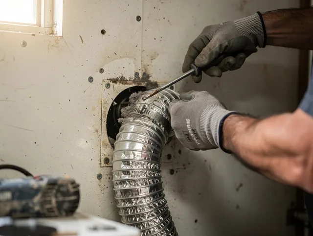 Rosemead Dryer Vent Cleaning technician performing precise dryer vent hose installation in Rosemead